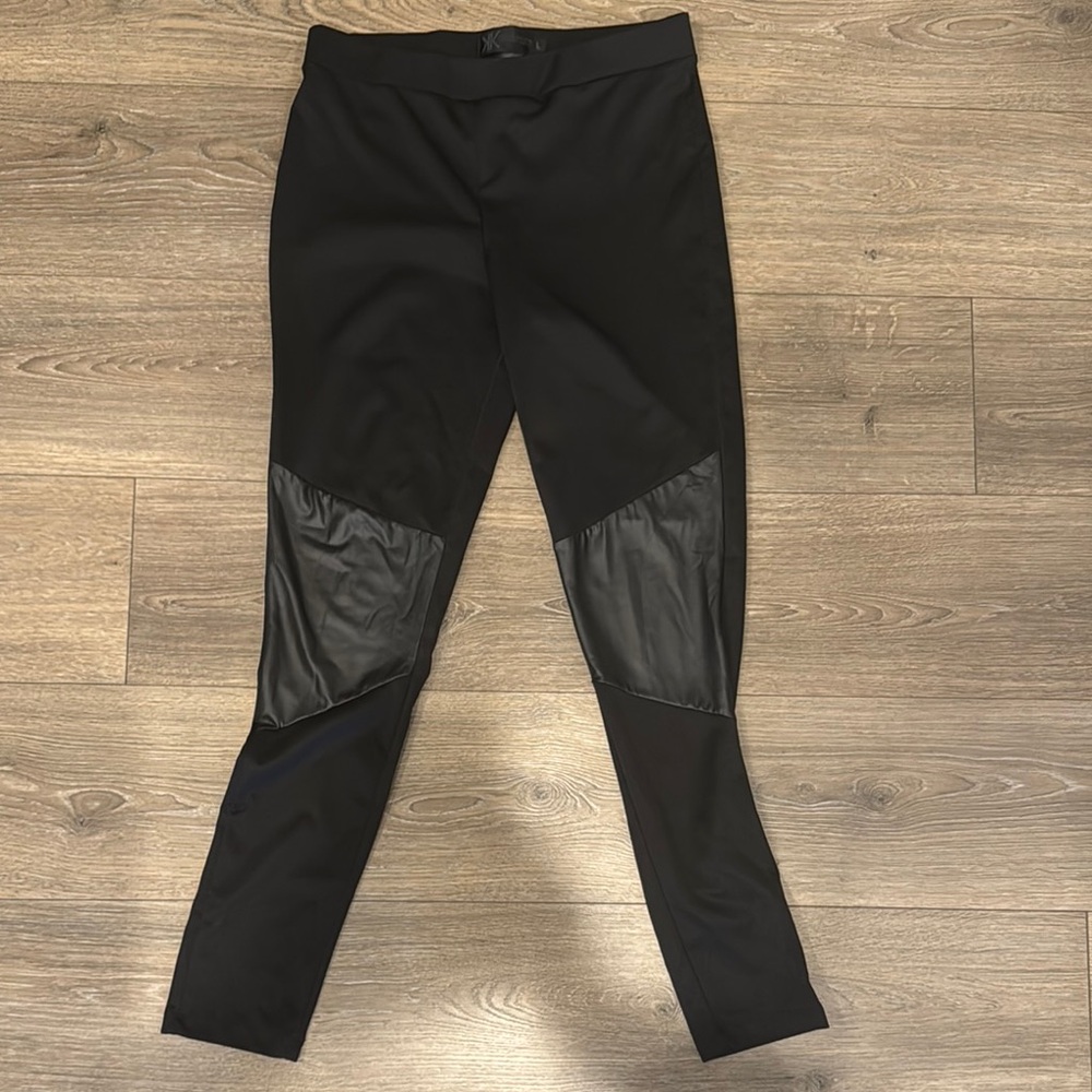 Black Leggings with Faux Leather Panels